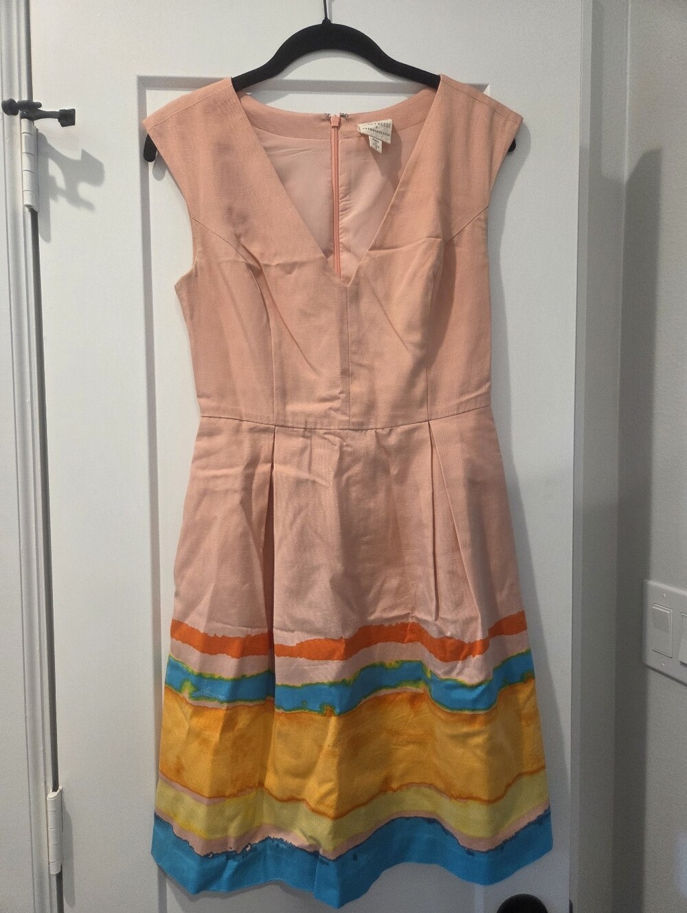 Tracy Reese X Anthropologie Peach Fit-and-Flare Dress with Multicolor Hem